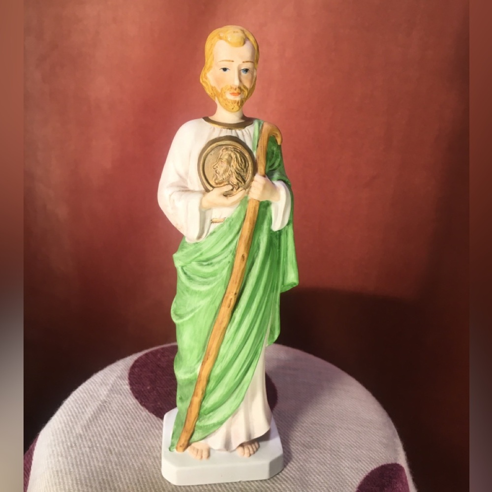 St Jude Thaddeus from Italy.  Hand painted plaster, standing 9” tall. Catholic